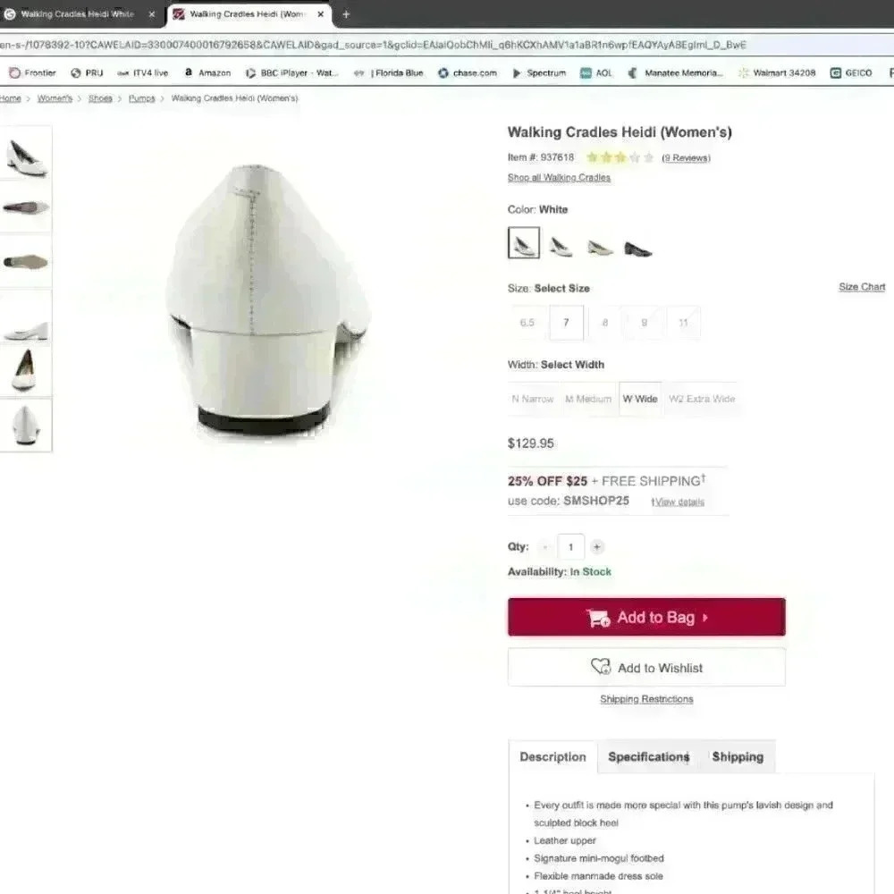 Walking Cradles Heidi White Leather pump Size 9.5 Wide Save $65.00 - Picture 2 of 11